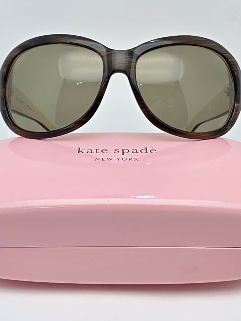 Kate Spade Kitt Brown Horn Frame Polarized Green Lens Sunglasses w/ Case 60mm